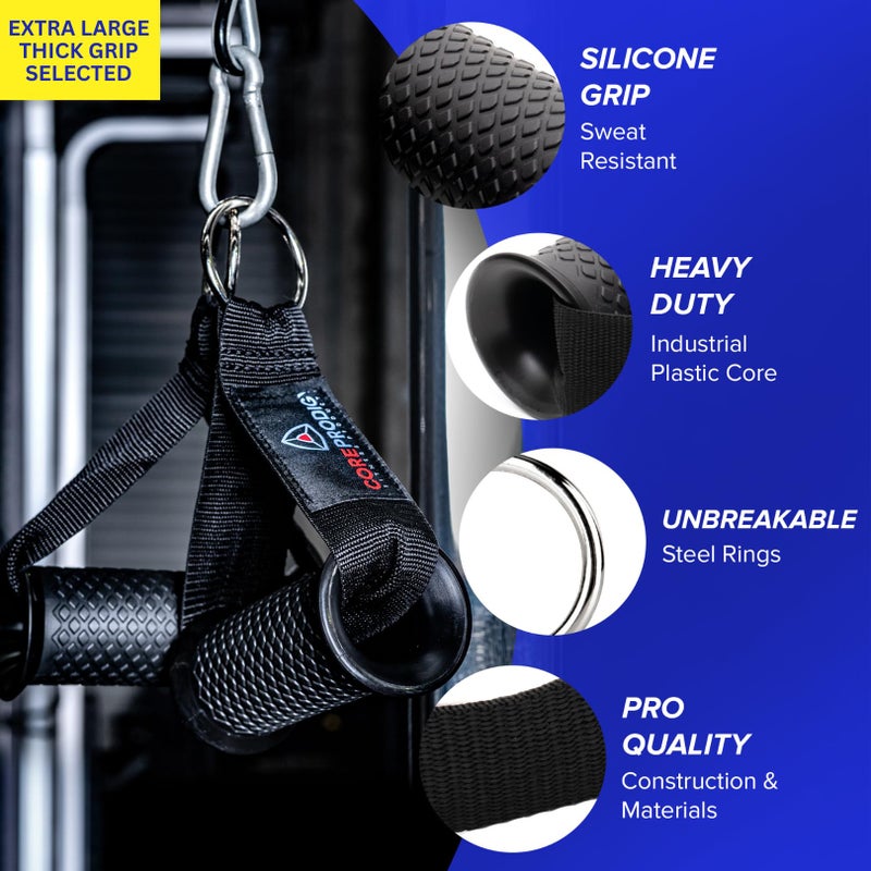 Core Prodigy Heavy Duty Exercise Handles Extra Large Size - Grip Attachments for Cable Machine Pulleys, Gym Equipment, Resistance Bands, and Weight Lifting (Fat/Thick) - Image 2